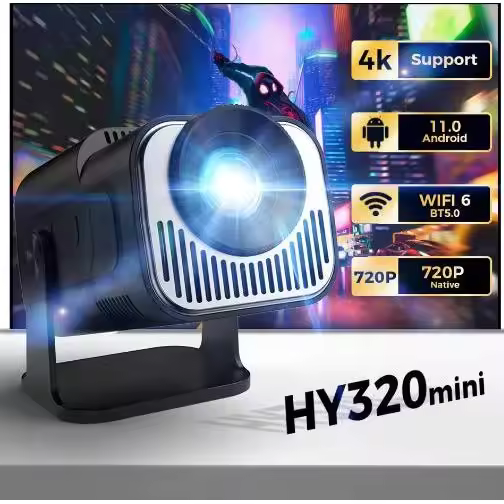HY320 Mini Projector New Native 720P Android 11 4K 300ANSI Wifi6 BT5.0 Portable Outdoor Cinema 180° Rotating Projector - 1