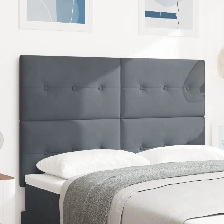 Cabecero vidaXL con botones tapizados en terciopelo gris oscuro de 140 cm - 1