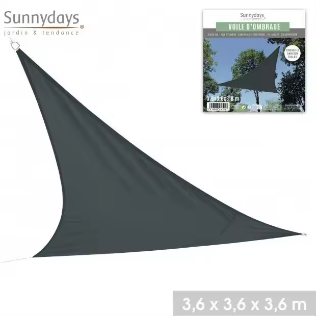 Toldo de Vela Triangular 3,6x3,6x3,6 m + bolsa Vela, Protección Rayos UV, Toldo Resistente e Impermeable para Patio Exteriores, Jardín - 1