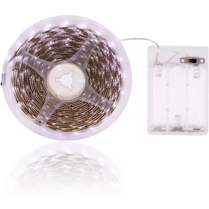 Juego de tiras de luces LED a batería de 5 V, 60 LED/m, luz de pared inalámbrica flexible no impermeable para armario, pilas no incluidas (2 m, blanco cálido) - 1
