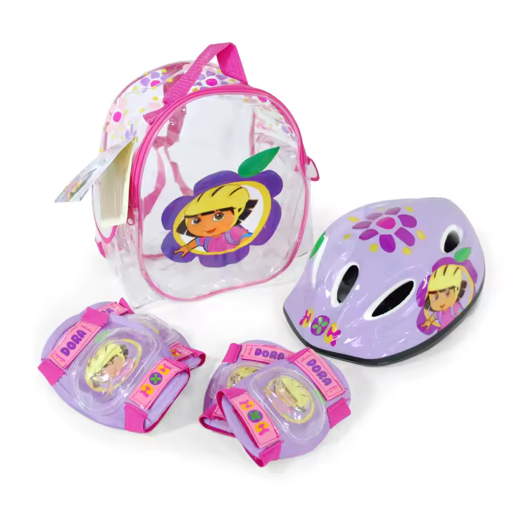 Mochila de Casco y Protecciones, con diseños exclusivos de Dora la Exploradora (8139) Incluye divertida mochila. Protecciones para rodillas y codos. Set para principiantes. Calidad al mejor precio. De acuerdo a la normativa CE. +3 años - 1