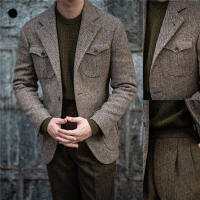 Traje De Negocios Vintage Para Hombre 2024 Traje De Boda Slim Fit Tweed Herringbone Chaqueta De Notch Lapel Traje De Male Blazer - details 3