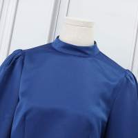 VONDA Vestido Largo Elegante Para Mujer De Seda Satinada Estilo Casual Cuello Erguido Manga Larga Color Sólido Talla Grande - details 6