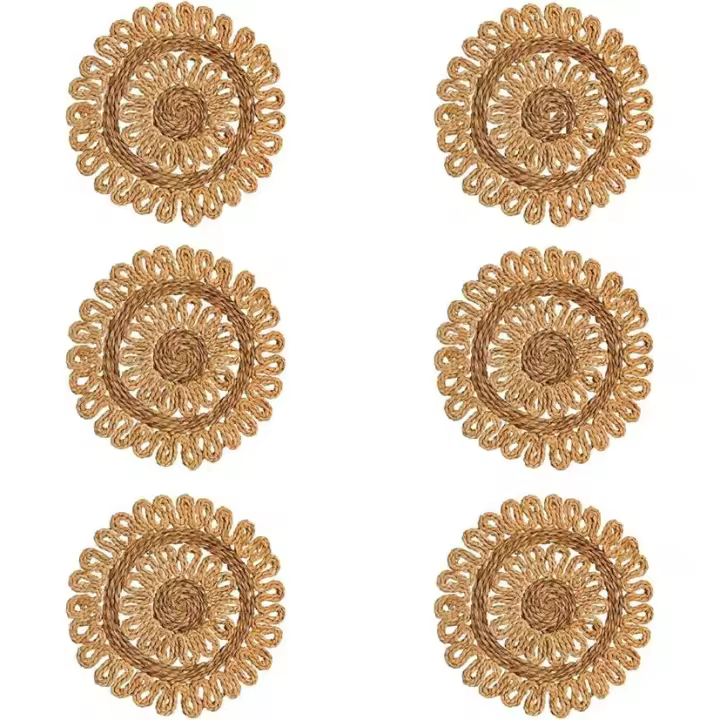 EME Mobiliario - Pack 6 Bajoplatos Maíz Flor fabricados de forma 100% artesanal en maíz natural. Color natural. - 1
