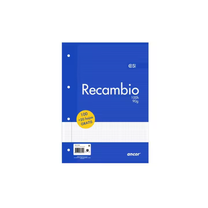Ancor - RECAMBIO A4 100+20 HOJAS 90G Q4X4 4 TALADROS ANCOR 061222 061222 - 1