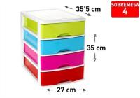 Cajonera SOBREMESA 4 de plástico ,35.5X35X27cm, cajones multicolor, torre almacenaje, sobremesa, escritorio, baño, oficina,ect. - details 0