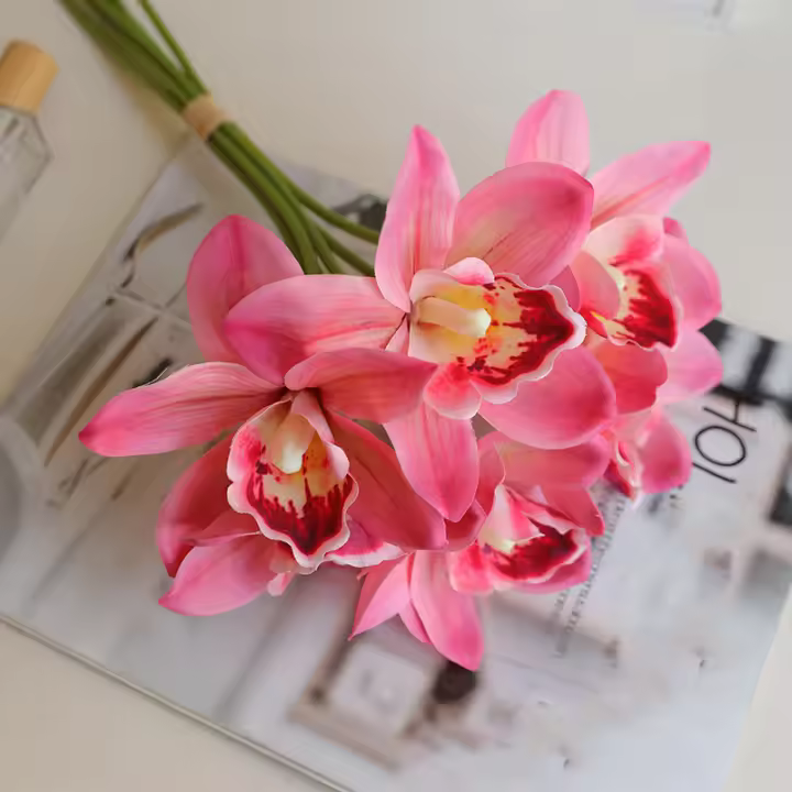 6Pcs/Lot Flores Artificiales De Seda Orchid Magnolia Cymbidium Para Decoración De Casa Fiesta De Primavera Y Bodas - 1