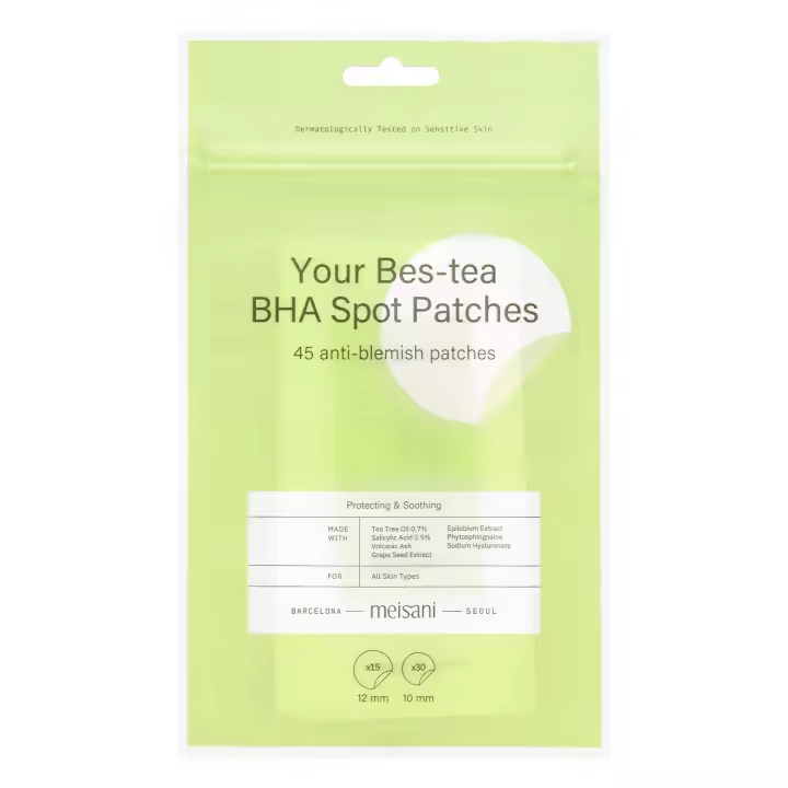 Meisani - YOUR BES-TEA BHA SPOT PATCHES - Parches para granos con aceite de árbol de té y ácido salicílico. - 45 unidades - 1