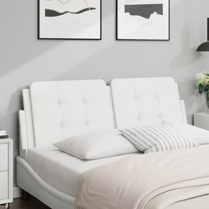 Cabecero de cama acolchado cuero sintético blanco 140 cm - 1