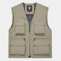 Chaleco De Moda Para Hombre FGKKS Color Sólido Estilo Herramienta Delgado Con Multiple Bolsillos Casual Cierre De Cremallera Talla Regular - details 1