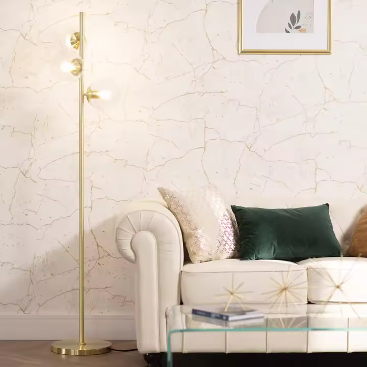 Ledkia Lámpara de Pie Otos de Metal y Cristal 3 Focos Dorado - 1