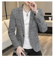 Chaqueta De Chequera Casual Para Hombre Estilo Coreano Slim Fit Traje Simple Elegante Abrigo Formal Con Cierre Único Material Poliéster Adecuado Para Todas Las Estaciones - details 9