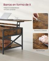 Mesa de centro con tablero elevable, espacio abierto y oculto, ideal para salón comedor, color gris carbón o marrón rústico - details 10