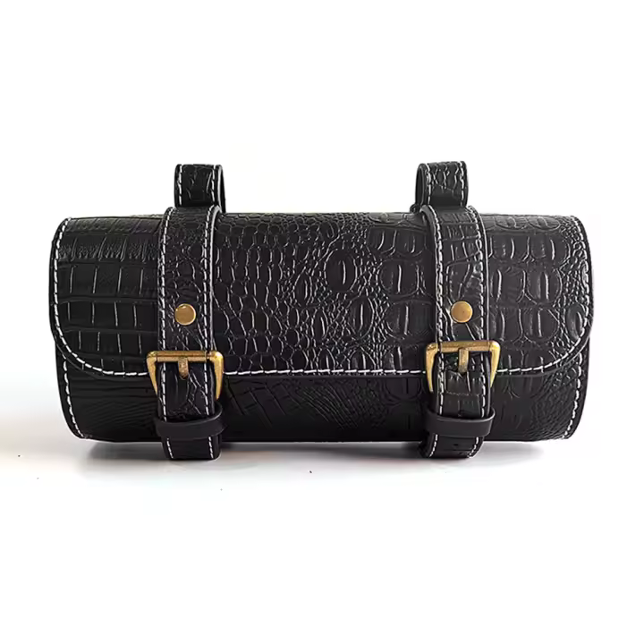 Nueva Bolsa De Herramientas De Motocicleta Retro De Cuero Genuino Con Estampado De Cocodrilo Impermeable Y Resistente Al Desgaste Para Motorbike Tamaño 21x9x9cm Color Negro - 1