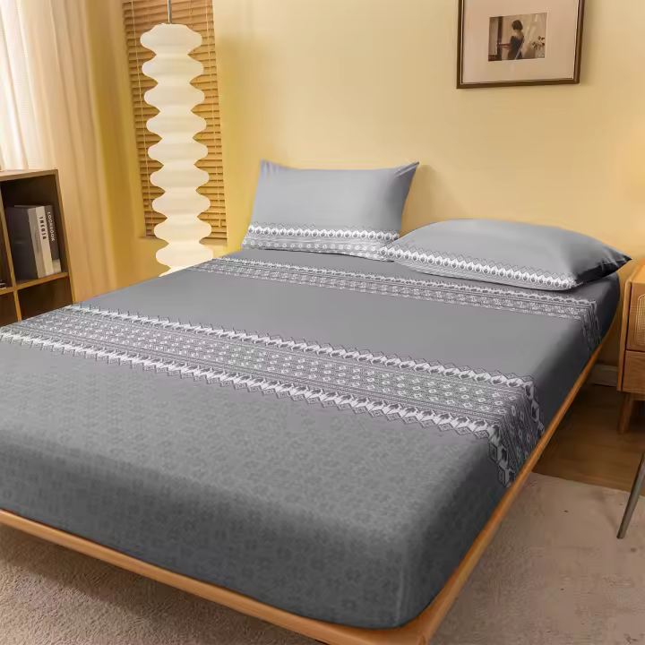 Sábana Ajustada Moderna Y Simple De Geometría Imprimida Mate Sin Almohadillas Cama Dormitorio Cobija De Cama De Poliéster 100% - 1