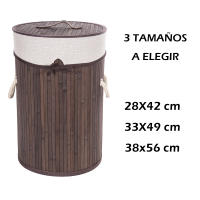Cesta de Almacenaje Bambú Caoba, Caja Plegable con Tapa, Ropero con Lazo y Asas, Tamaño Redondo, Cilíndrico Vertical, 3 medidas elegir - details 0