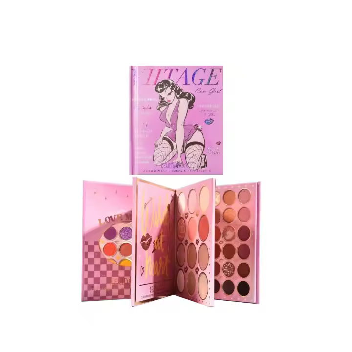 Kevin & Coco - Paleta De Maquillaje 72 Colores Kevin & Coco - Sombras De Ojos, Iluminadores, Coloretes Y Contornos - Alta Pigmentación Y Variedad De Acabados - Estilo Libro Con Diseño Pin-Up Y Espejo Interior - 1