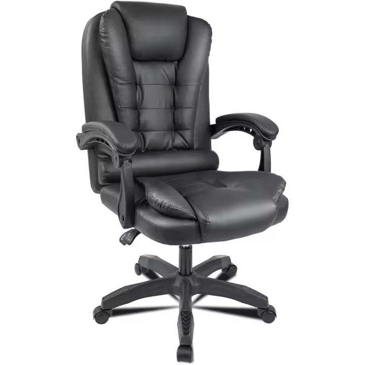 DASCK Sillón de Oficina Altura Ajustable Cuero Sintético Acolchada Reclinable Silla Director, Negro, Universal - 1