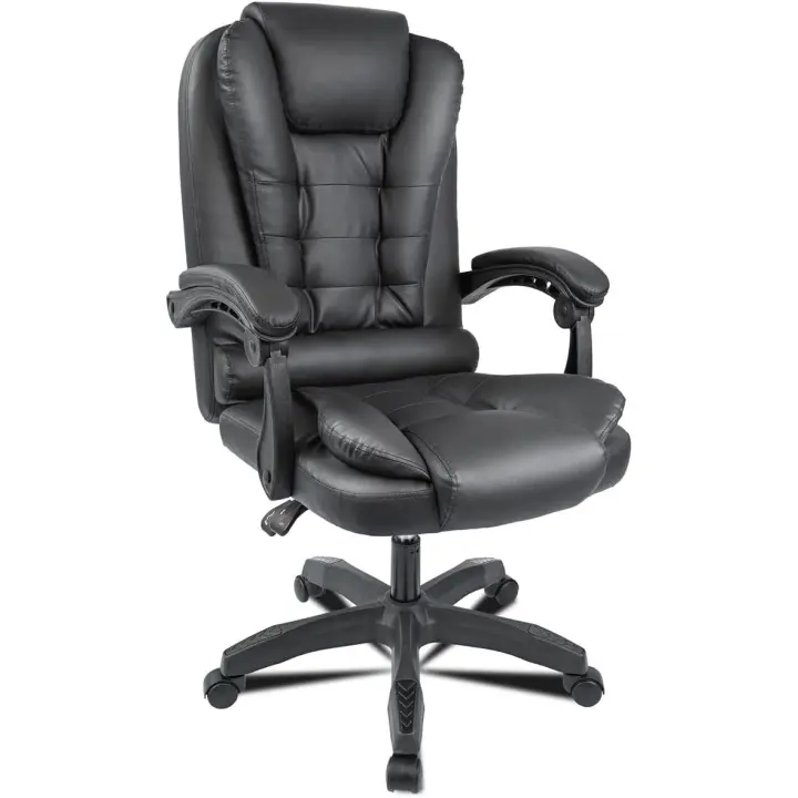 DASCK Sillón de Oficina Altura Ajustable Cuero Sintético Acolchada Reclinable Silla Director, Negro, Universal - 1
