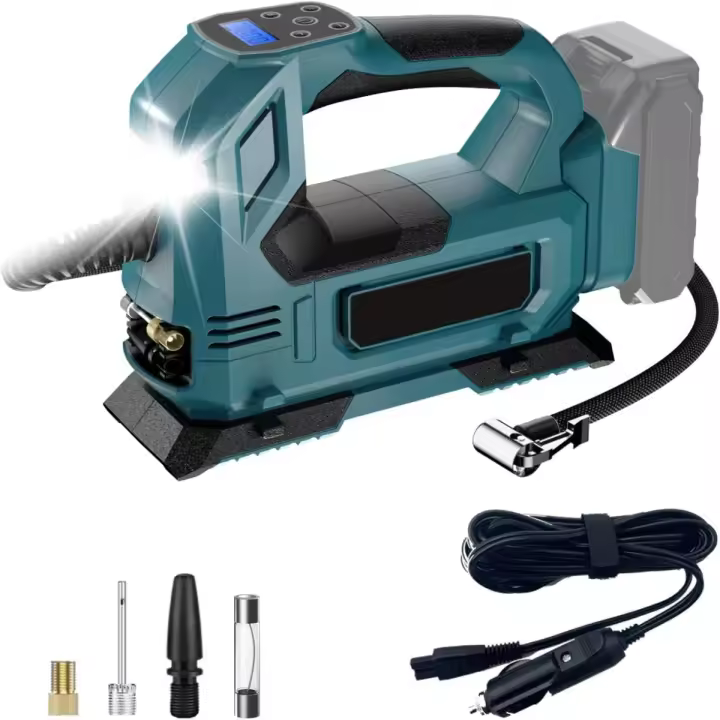 Bomba de aire eléctrica inalámbrica, Inflador de neumáticos de coche, compresor de aire, herramientas de bomba inflable con luz LED para batería Makita de 18V,Se puede mostrar la presión del psi, bar, kPa y kg / CM m2 - 1