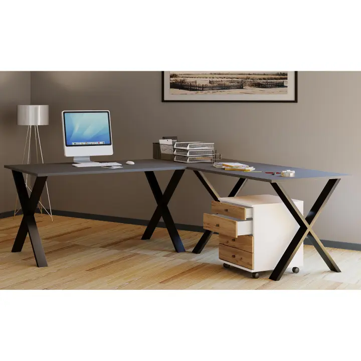VCM Holz Schreibtisch | Eckschreibtisch schlicht | 190x130 | L Form links oder rechts | Arbeitstisch Platte 50 cm tief | Computertisch Büromöbel - Lona X - 1