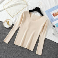 Suéter Zoki Para Mujer De Manga Larga Cuello En V Estilo Básico Casual Otoño Invierno Suave Elástico Solido Ajustado - details 4
