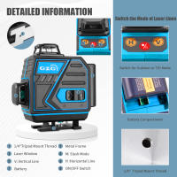 GZG 4 X 360 Láser Nivel Automático Profesional 16 Líneas 4D Pantalla LCD Herramienta De Piso De Azulejos Verde - details 4