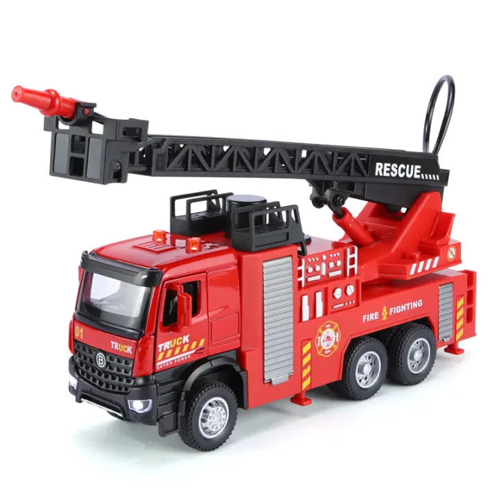 Camión De Escala 1/32 Con Escalera Y Tanque De Agua Juguete De Incendio Con Sonido Y Luz Puerta Abre Vehículo Regalo De Cumpleaños Para Niños Material Aleación Diseño Realista - 1
