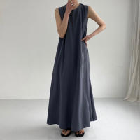 Vestido Maxi De Verano Para Mujer REALEFT 2024 Color Sólido Elegante Con Bolsillos Cintura Suelta Sin Mangas Casual Largo Hasta La Rodilla Material Algodón Y Poliéster - details 18