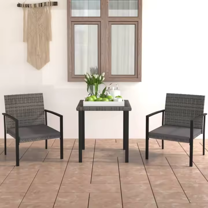 vidaXL Juego de comedor para jardín 3 piezas ratán sintético en color Gris/Negro - 1