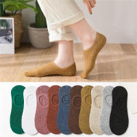 Calcetines Cortos Transpirables Para Mujer Color Sólido Con Banda Estampada Japonesa Y Antideslizante De Silicona Calcetines Invisibles De Algodón - details 4