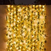 Garland De Luces Solares De Hojas Artificiales Y Flores Para Decoración De Navidad Jardín Fiesta Boda Puerta Techo Exterior - details 0