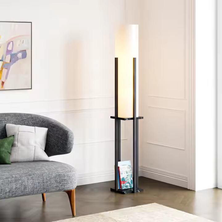 Lámpara de pie Gisborne 1xE27 60W MDF PVC 146x25x25 cm - Mármol/Negro [lux.pro] - 1