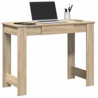 vidaXL Escritorio madera contrachapada color 100x45x75 cm en color Roble Sonoma/Blanco/Roble ahumado y más | estructura resistente ideal para salón dormitorio o estudio - details 0