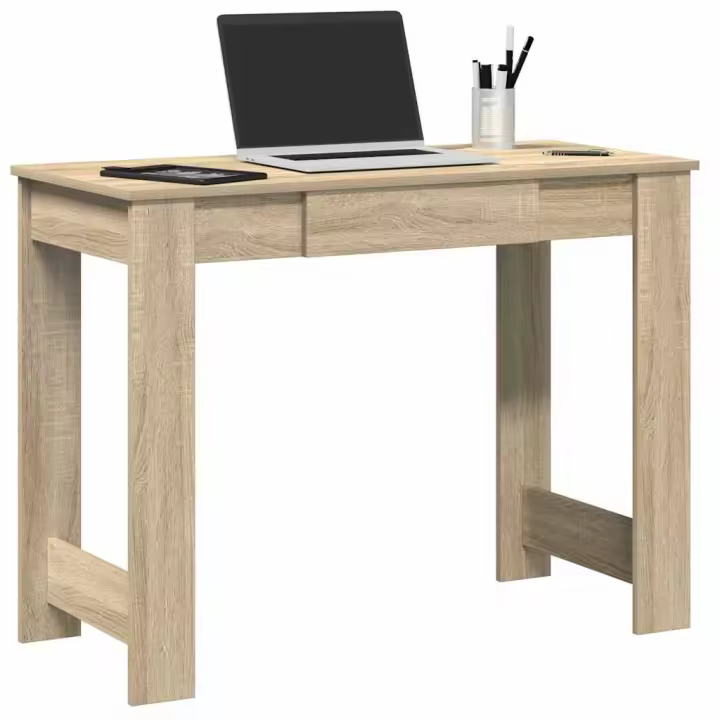 vidaXL Escritorio madera contrachapada color 100x45x75 cm en color Roble Sonoma/Blanco/Roble ahumado y más | estructura resistente ideal para salón dormitorio o estudio - 1
