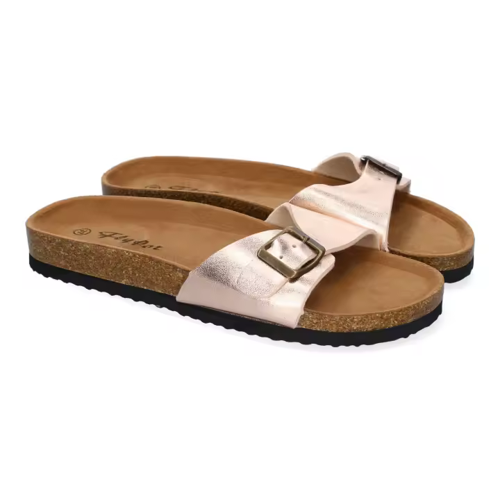 PuntoSalao Sandalias planas cómodas para mujer pala hebilla color champan M-102 - 1