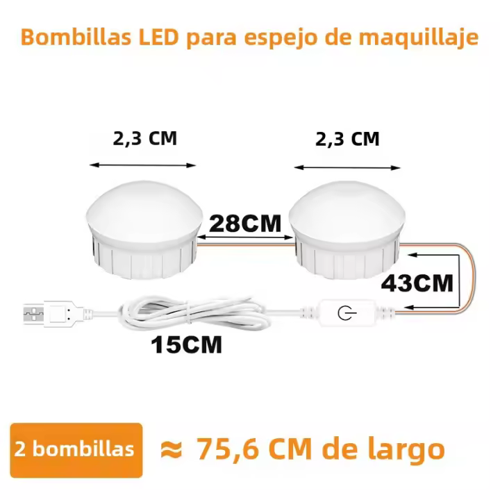 Espejo De Maquillaje LED Con Luces USB Hollywood Para Vestíbulo Iluminación Ajustable Para Mesa De Vestir Y Baño Lámpara De Pared ABS Dimmer Incluido - 1