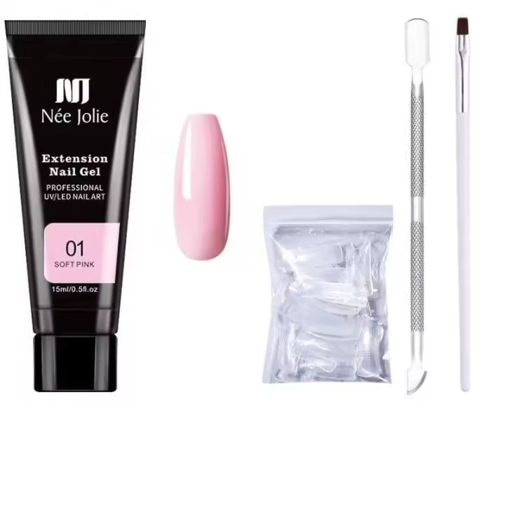 Kit de gel para extensión de uñas Poly, kit de prueba de mejora de uñas Poly Gel transparente en gel Nude con mini kit para uñas artísticas de 15 ml - 1