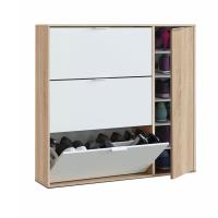 Meimon Zapatero blanco modelo Class gran capacidad de almacenamiento, Medidas: 115 cm alto x 106 cm ancho x 22 cm profundidad, Espacio para almacenar entre 24 y 30 pares de zapatos, color  roble canadiense con detalles en blanco - details 1
