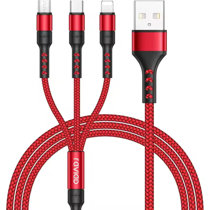 Cable cargador múltiple, cable cargador 3 en 1, cable de carga rápida USB de 3 A [1,2 m] Cable de carga múltiple con conector de cable Lightning micro USB tipo C - 1