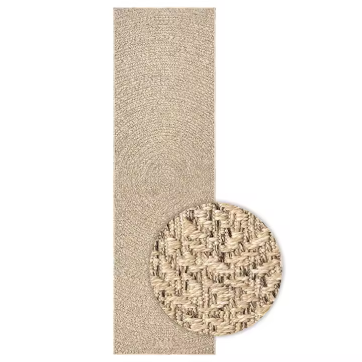 vidaXL Alfombra ZIZUR apariencia de yute interior y exterior 80x250 cm Estampado Rectangular,  Circular,  y mas Alfombras de área  Alfombra de Piso para Sala de Estar Dormitorio Habitación Salón - 1