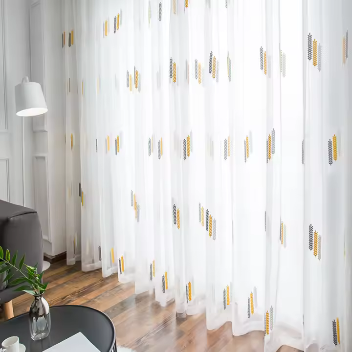 Nuevas Cortinas De Tela De Gauze Bordadas Con Patrón De Trigo Versátiles Para Sala De Estar Comedor Dormitorio Ventanas De Estilo Pastoral 100% Poliéster - 1