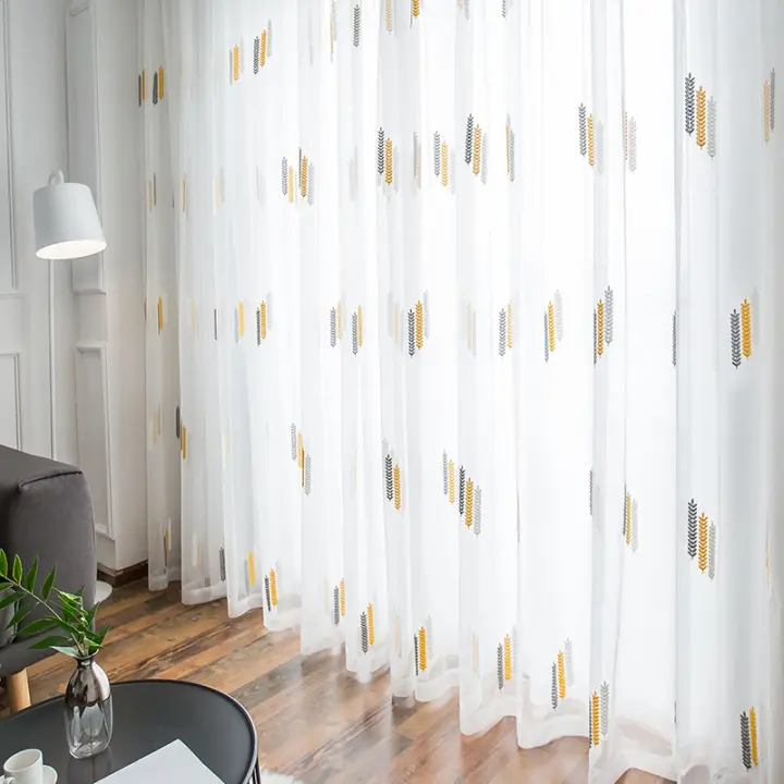 Nuevas Cortinas De Tela De Gauze Bordadas Con Patrón De Trigo Versátiles Para Sala De Estar Comedor Dormitorio Ventanas De Estilo Pastoral 100% Poliéster - 1