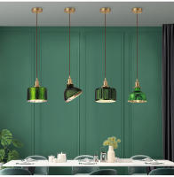 Lámpara Colgante De Vidrio Con Estampado Verde E27 Para Restaurante Cocina Comedor Café Lámpara Colgante Para Dormitorio Con Cepillo De Acero - details 0