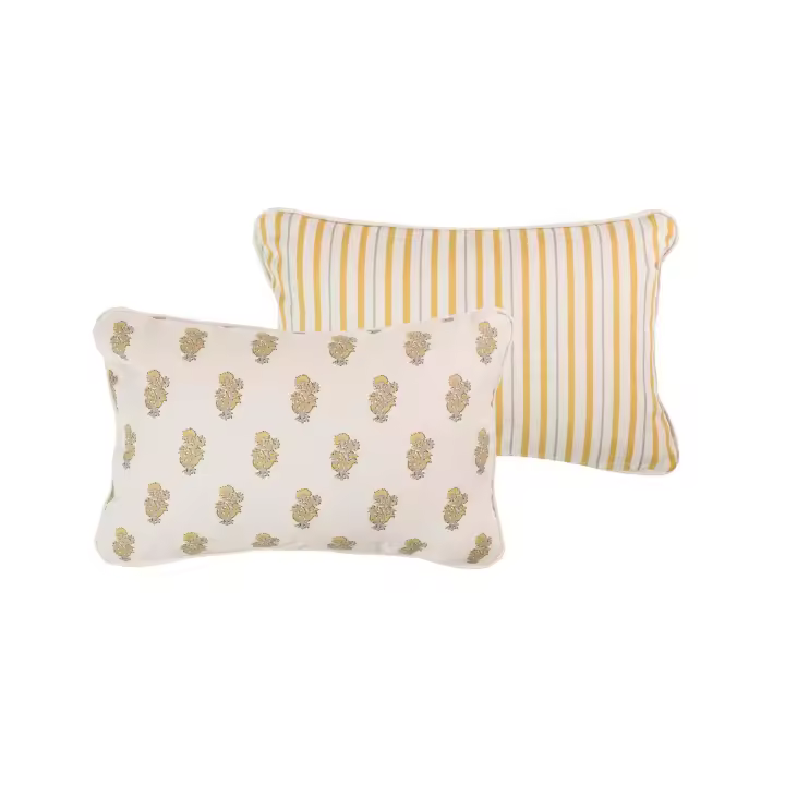 Adda Home Cojín Lino Flores Rayas 45x30 Cm - Estilo y Comodidad - Suaves y Acogedores - Materiales de Alta Calidad - Diseñado para Soportar el Uso Diario - 1