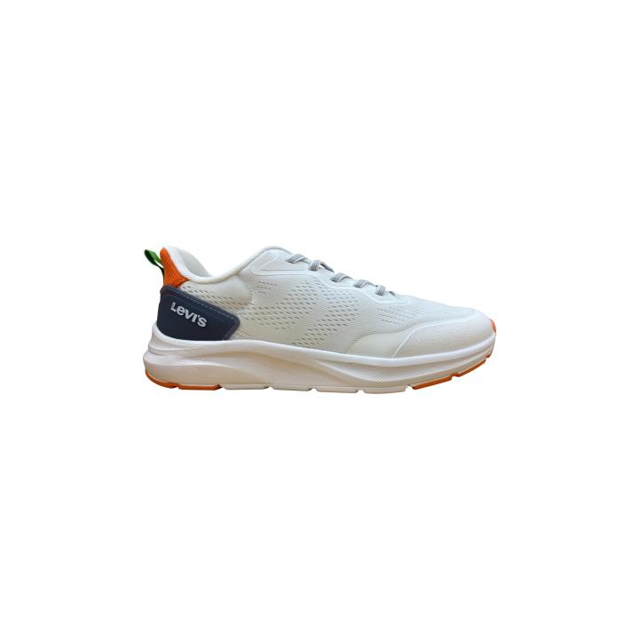 Levi's Ocean Lightweight Sneakers for Boys in White with Navy and Orange Details, featuring breathable textile upper and secure lace closure, perfect for casual wear and active movement.