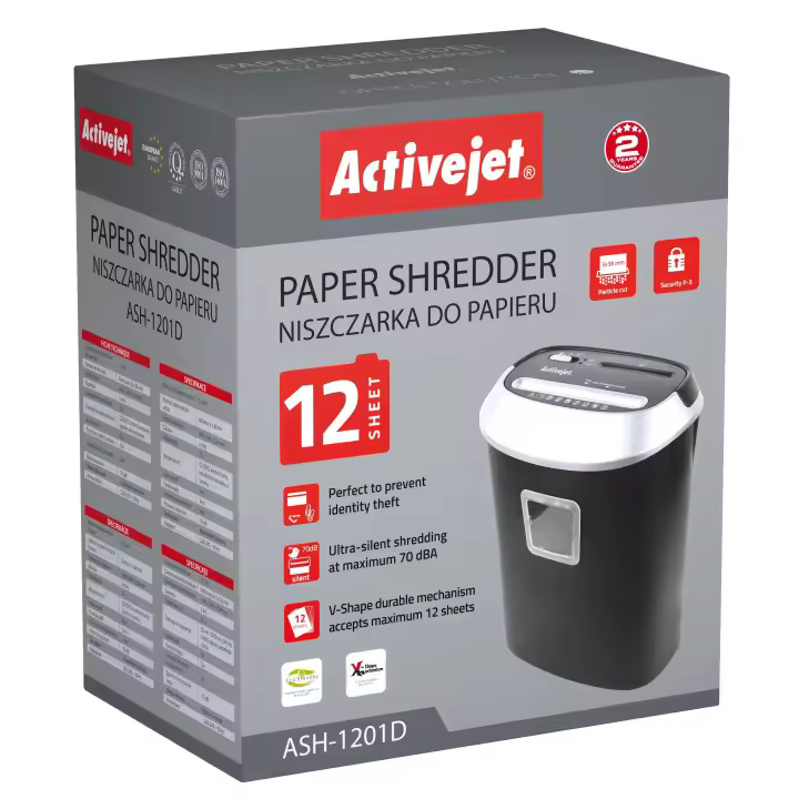 ActiveJet ASH-1201D - Destructora estándar P-3 (5 x 38 mm, 12 Hojas, 25 L) - 1