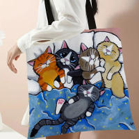 Bolso De Hombro Para Mujer Durable Y Casual Con Dibujos De Gatos Bolso De Compras Y Playa Reutilizable De Lino Unisex - details 7