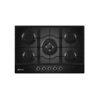 Meimon Encimera de Gas Johnson Cristal Negro con Parrillas de Hierro Fundido, 5 Zonas de Cocción, Autoencendido, Válvula de Seguridad, Mandos Negro y Plata, Preparada para Gas Butano, Kit Gas Natural Incluido, Dimensiones 9x75x52 cm - details 0