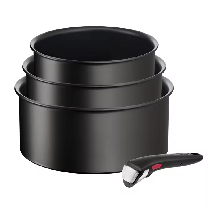 Tefal Ingenio Eco Resis, Set de 4 piezas t, cazos 16/18/20 cm, mango extraíble, inducción, fácil limpieza, revestimiento antiadherente, indicador de temperatura, aluminio, fabricado en Francia, L3979202 - 1